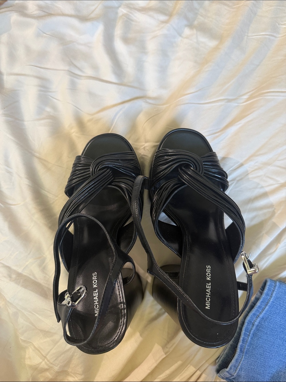 MICHAEL KORS Black Knotted Strap Heeled Sandals